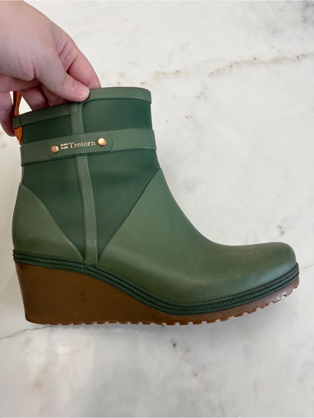 Tretorn Green Wedge Rain Ankle Boots with Brown Sole size 8 - Picture 8 of 14